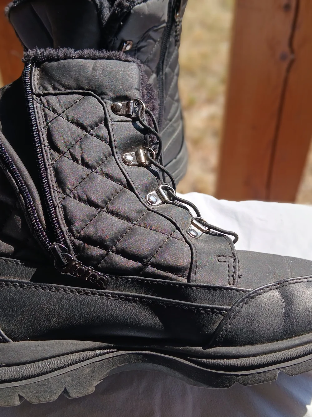totes Quilted Faux-Fur Lace-Up Winter Boots - Black